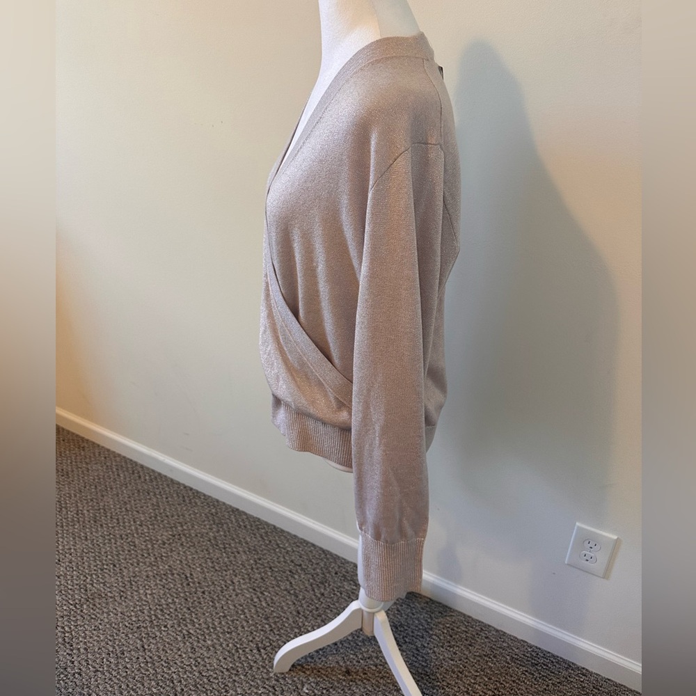J.Crew  shimmery Lurex Champagne Pink Shimmer Crossover Sweater Size XL - Picture 3 of 7